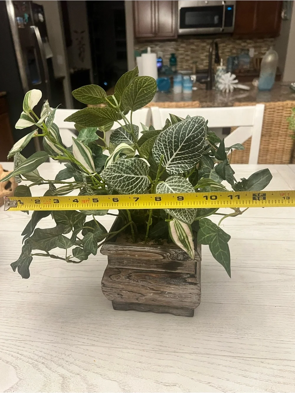 Faux Greenery in Rustic Wooden Square Planter